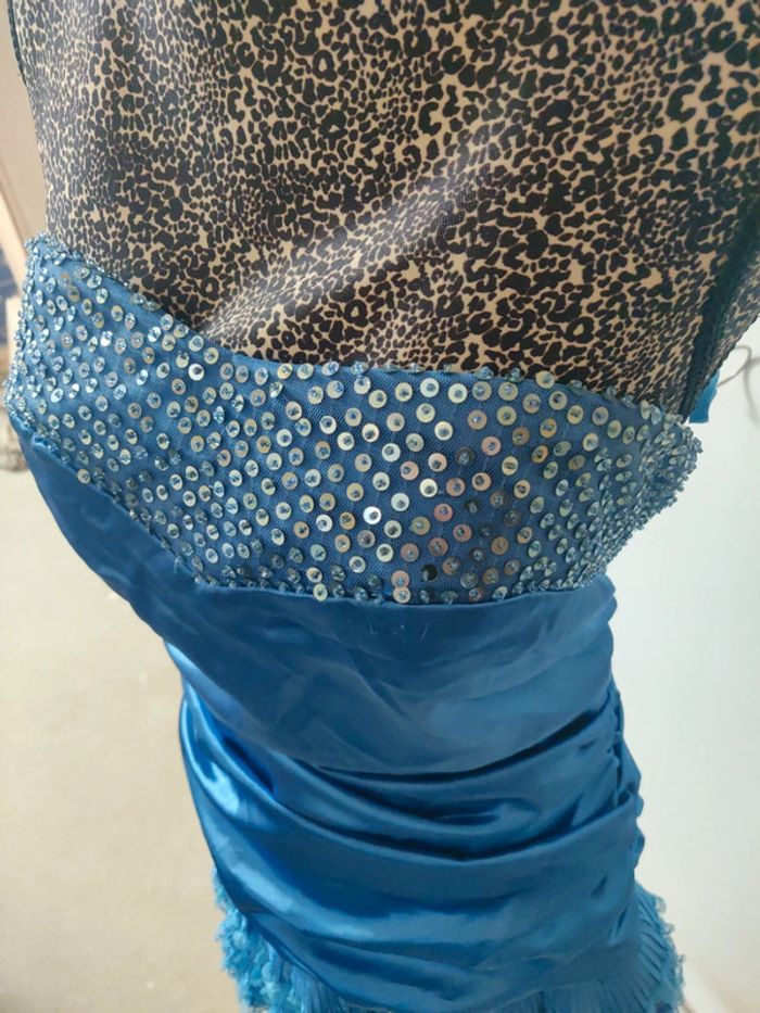 Robe bustier drapée bleue vintage à sequins - photo numéro 3