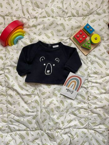 sweat bleu marine dessin devant ouverture complète au dos 1 mois bout'chou