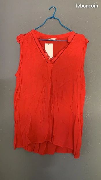 Haut t-shirt blouse rouge Camaïeu T44 Neuf avec étiquette