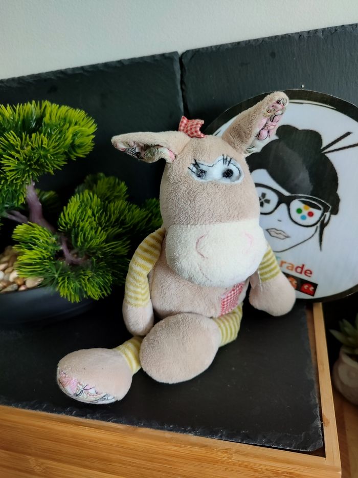 doudou peluche cheval âne galleria beige marron vert rouge fleur patchwork 3342