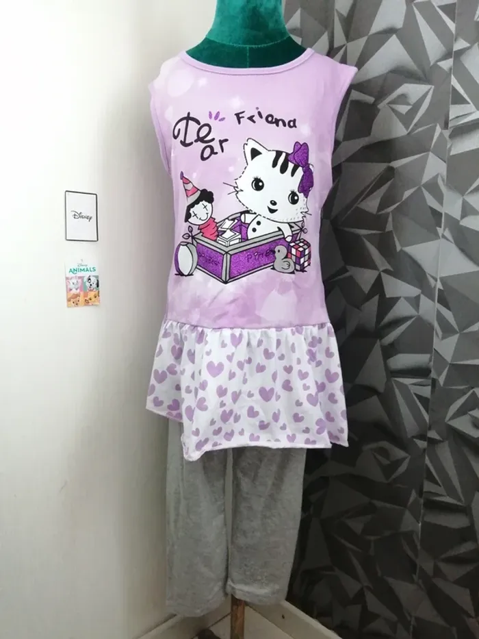 Ensemble tunique et 2 leggings rose et gris chat / prikagirl / (12ans) - photo numéro 2