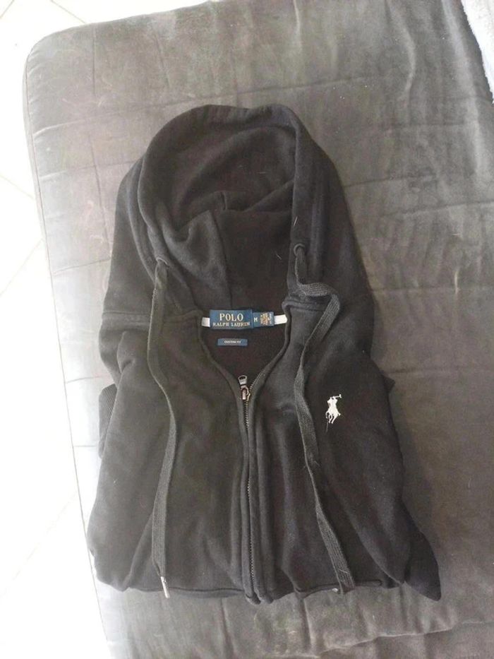 Sweat à capuche zippé Ralph Lauren noir taille M logo brodé blanc - photo numéro 4