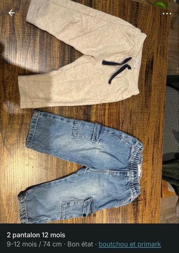 2  pantalons  12 mois 