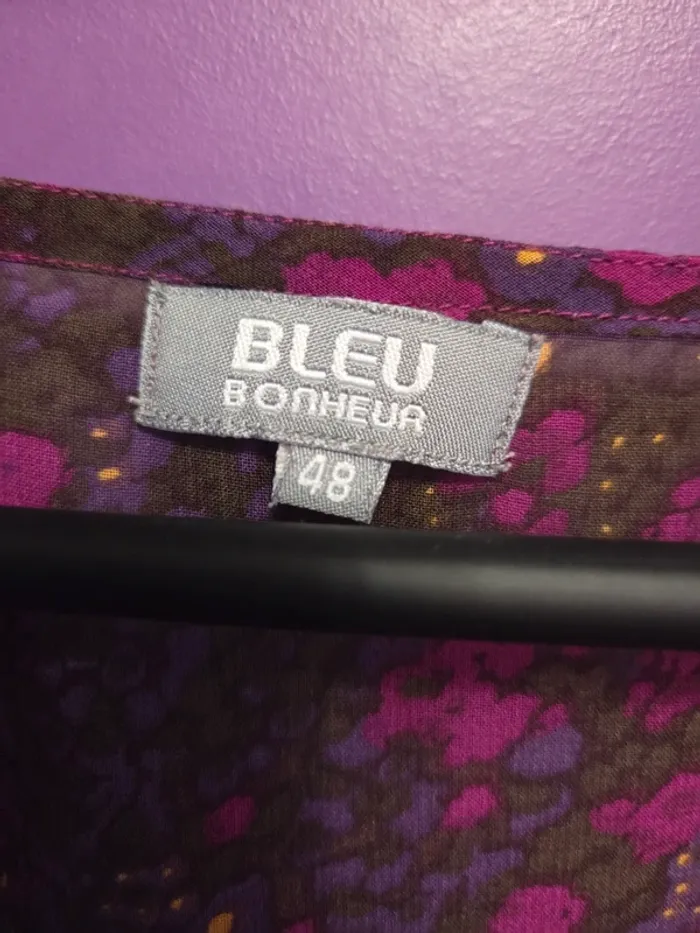 Blouse manches 3/4 voile transparente T48 Bleu bonheur - photo numéro 4