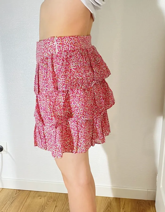 Jupe été volants rouge fleurie taille haute Nafnaf - photo numéro 2