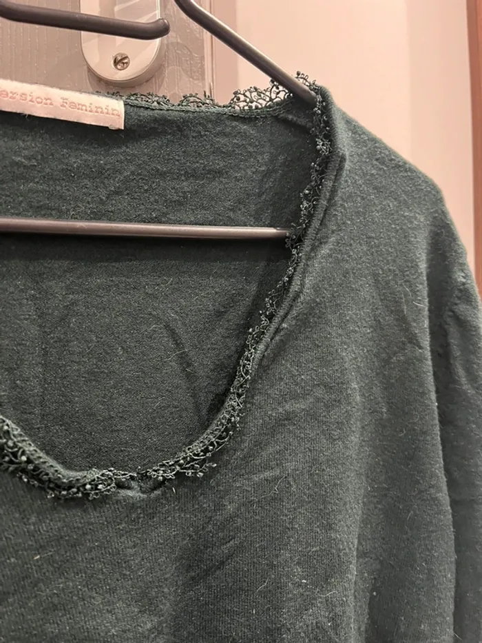 Pull vert sapin dentelle - photo numéro 3