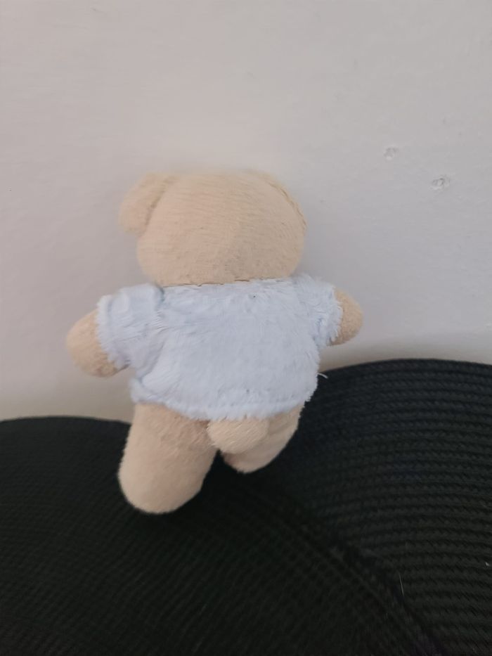 Doudou Ours Beige maillot pull bleu rose fleur brodée Tex - photo numéro 2