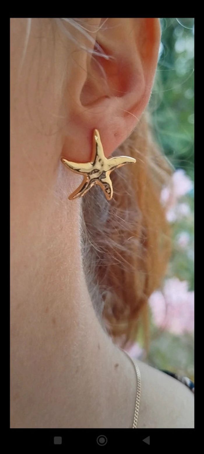 Boucles d’oreilles étoile de mer en plaqué or 18 carats💫Élégance marine - photo numéro 2
