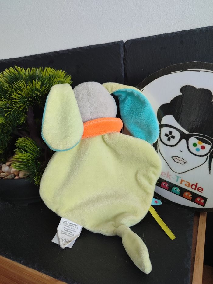 doudou lapin vert plat carotte u tout petits bleu orange gris DD003240 - photo numéro 2