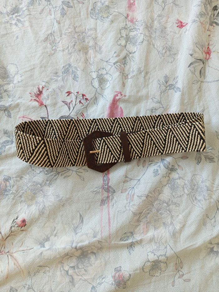 Ceinture élastique tressée bois marron beige - photo numéro 2
