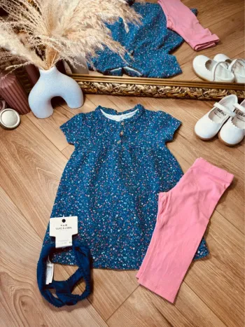 Taille 2-3 ans tenue 3 pièces fille Zara Tao bleue rose pale * fleurs * 🌸