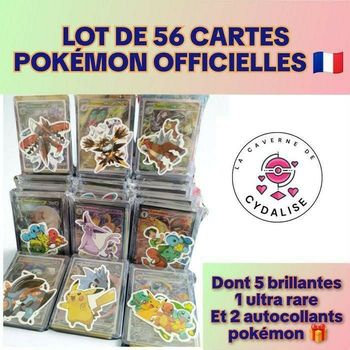 Lot de 56 cartes Pokémon officielles – 5 brillantes + 1 ultra rare