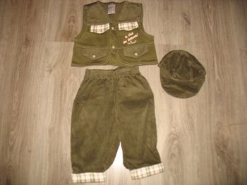 ENSEMBLE 3 PIÈCES BÉBÉ GARÇON : PANTALON + GILET + CASQUETTE "TIM POUCE" - 12 MOIS - n°01