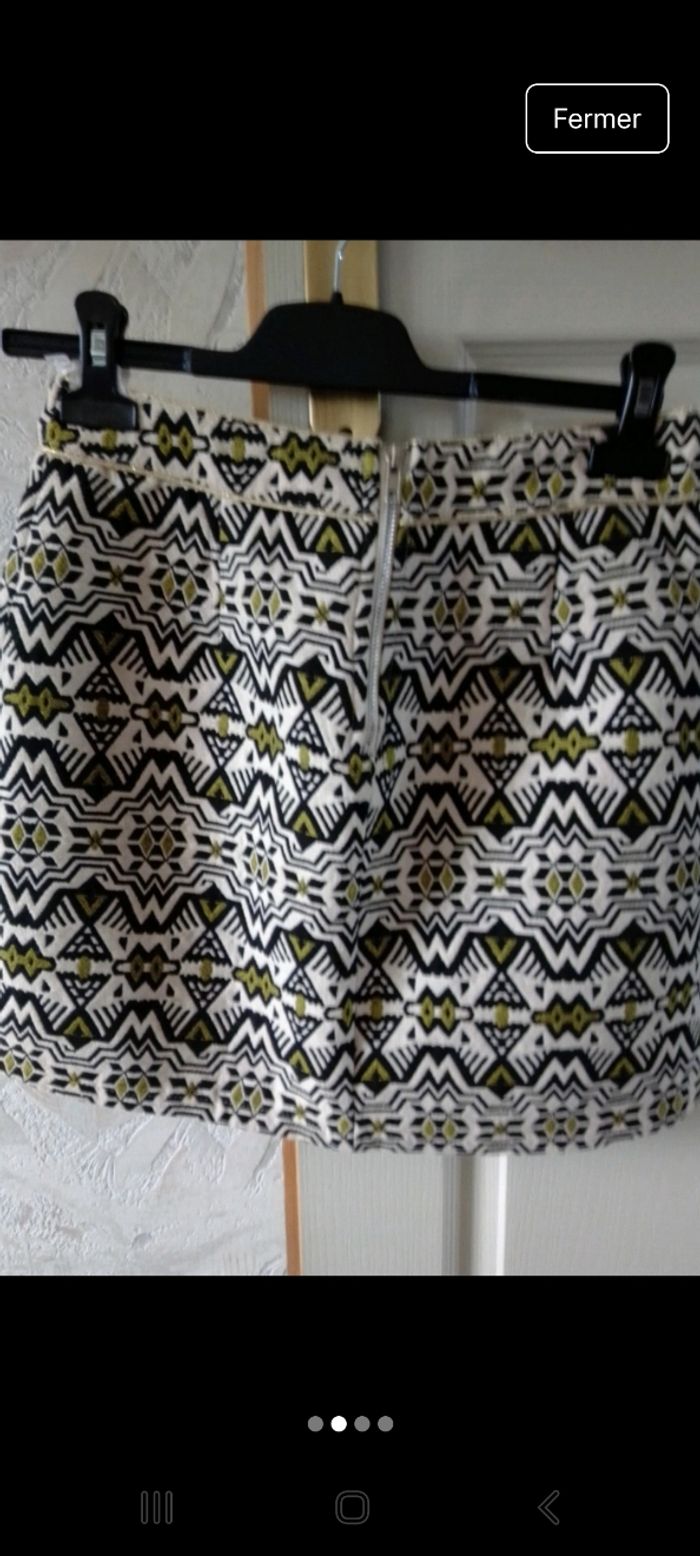 Jupe courte crème/noir/vert - photo numéro 2