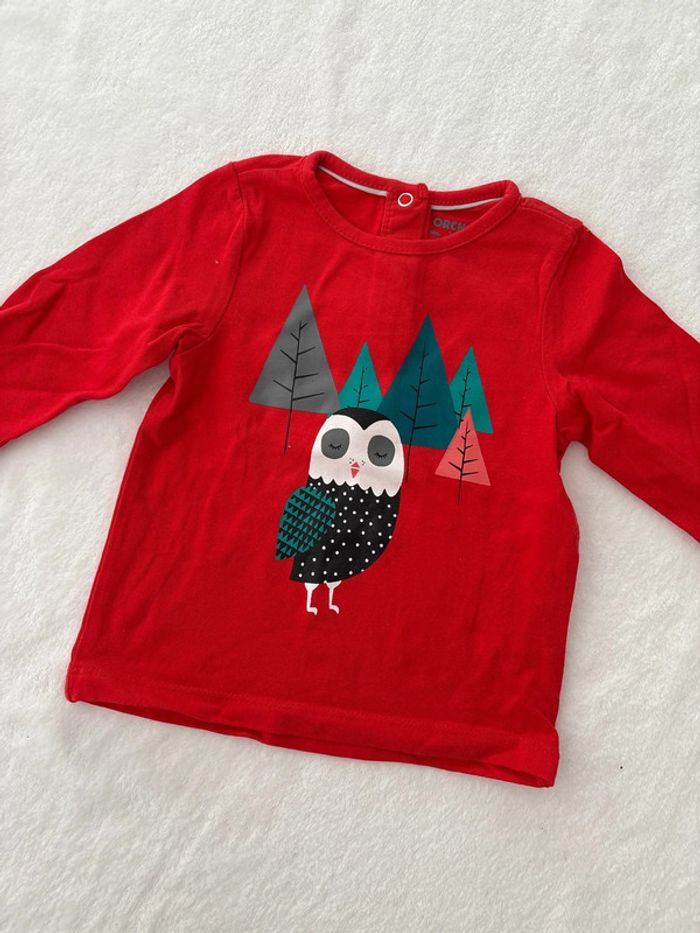 Tee shirt rouge avec hibou 3 mois