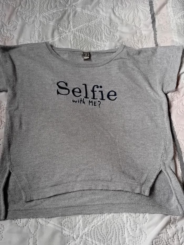 Pull manches courtes selfie gris fille 10 ans TAO - photo numéro 6