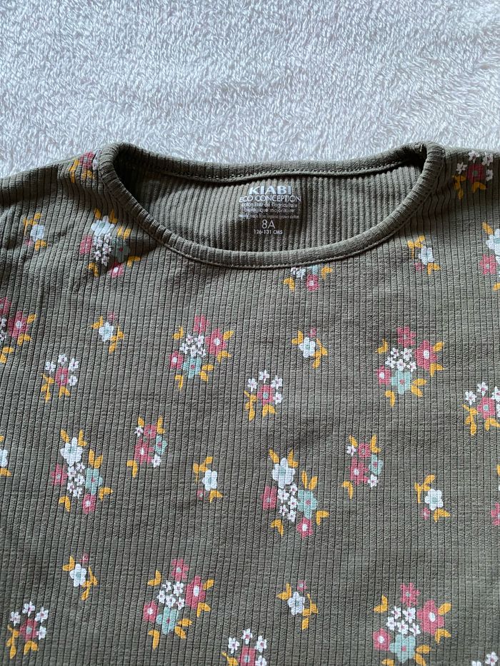 T-shirt côtelé fleuris ml 8 ans - photo numéro 2