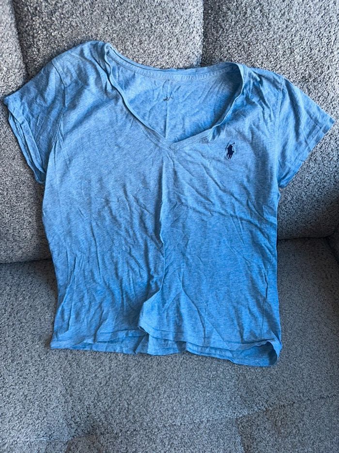 T shirt col v bleu ciel Ralph Lauren - photo numéro 2