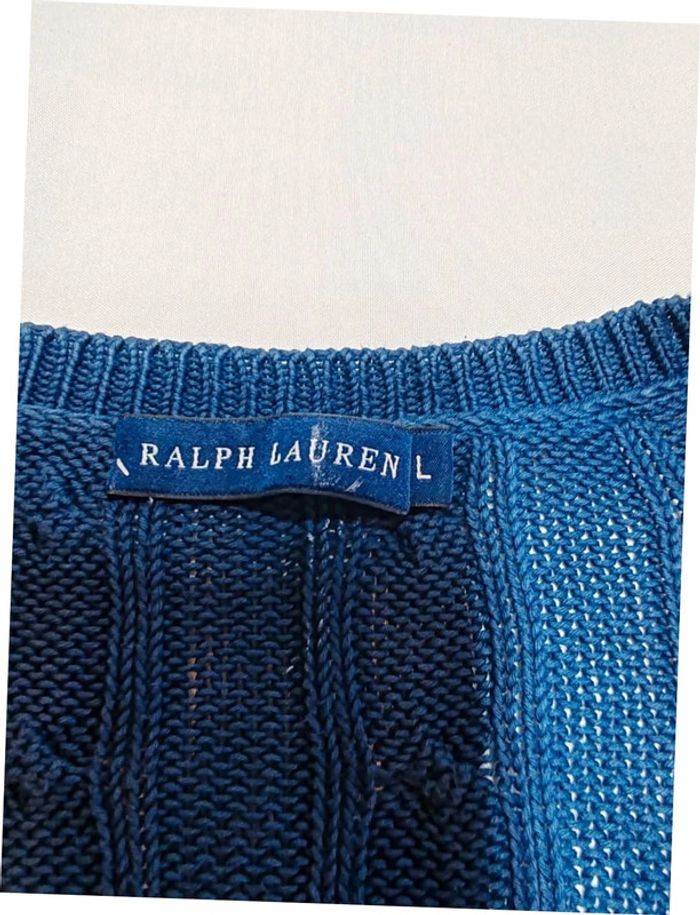 Ralph lauren torsadé pull col v sweat marine femme taille L très bon état - photo numéro 3