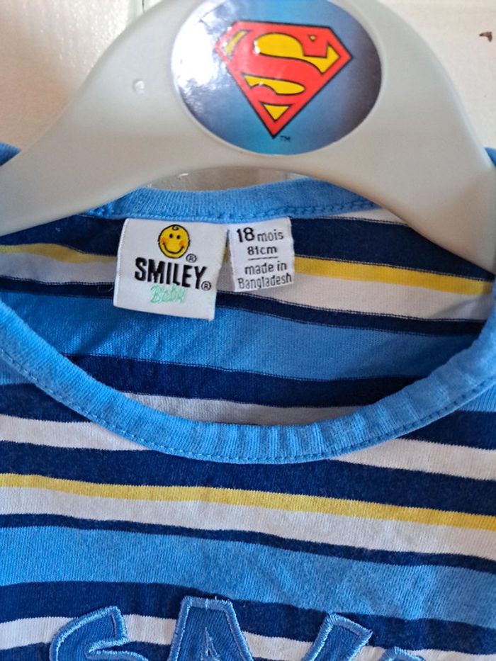 Tee-shirt rayure bleu et jaune smiley 18mois - photo numéro 3