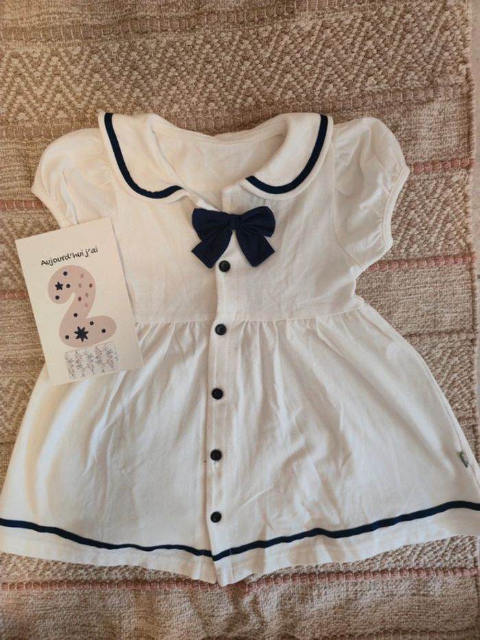 Robe petit marin blanc et bleu 2 ans