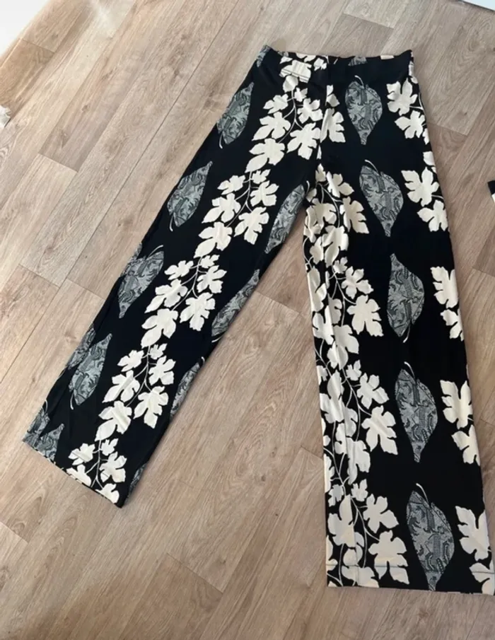 Multi pantalon fluide pour l’été noir, imprimé blanc femme, taille 1/36 - photo numéro 6