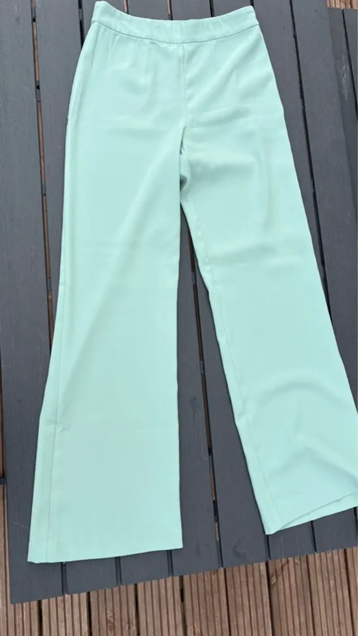 Pantalon tailleur large vert clair menthe gémo taille M femme - photo numéro 2