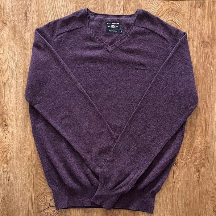 Pull col V violet State of Art en laine pour homme, taille M - photo numéro 3