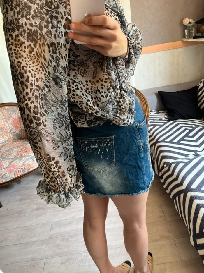 Mini jupe denim jean vintage bohème champêtre country - photo numéro 4