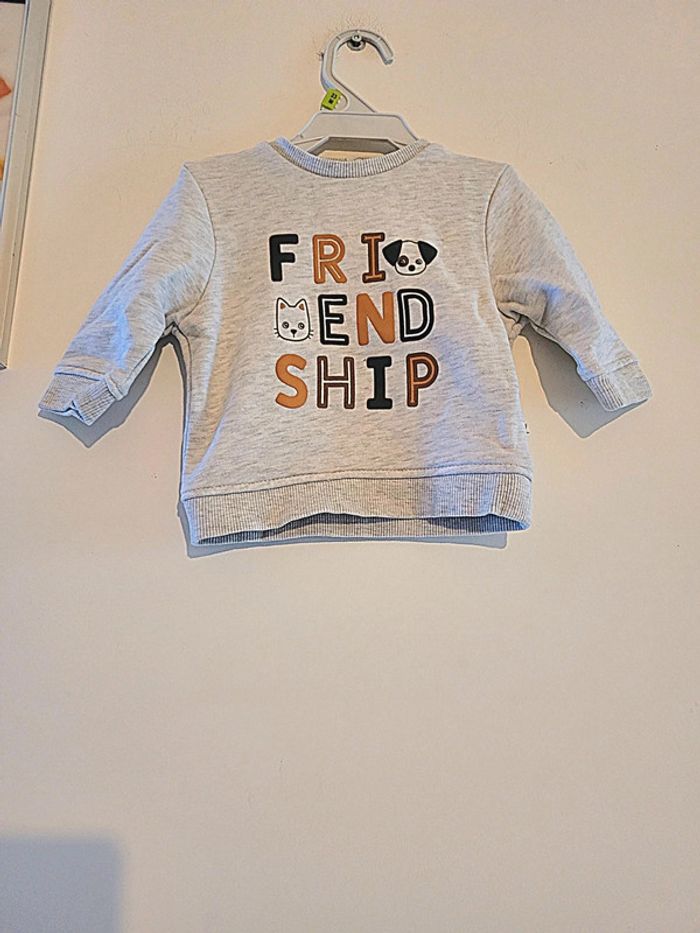 Pull gris bébé garçon "Obaibi" taille 3 mois - photo numéro 2