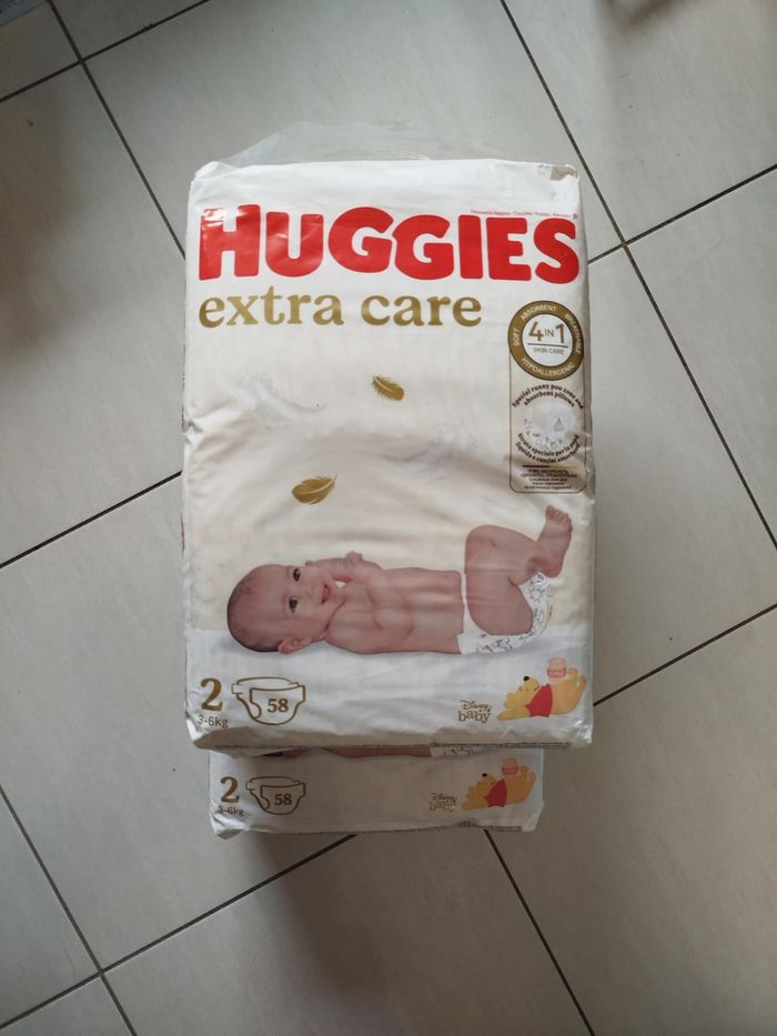 Couches Huggies Extra Care T2 2x 58 Couches 3-6kgs