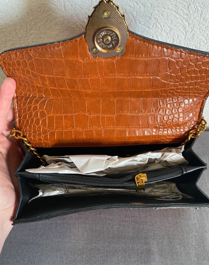 Sac bandoulière marron à motif croco - Style chic vintage - photo numéro 3
