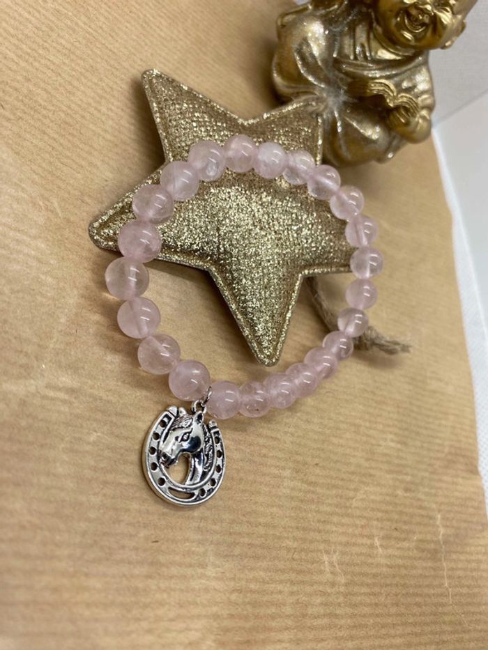 Bracelet quartz rose et fer a cheval , 19 cm , lithothérapie - photo numéro 4