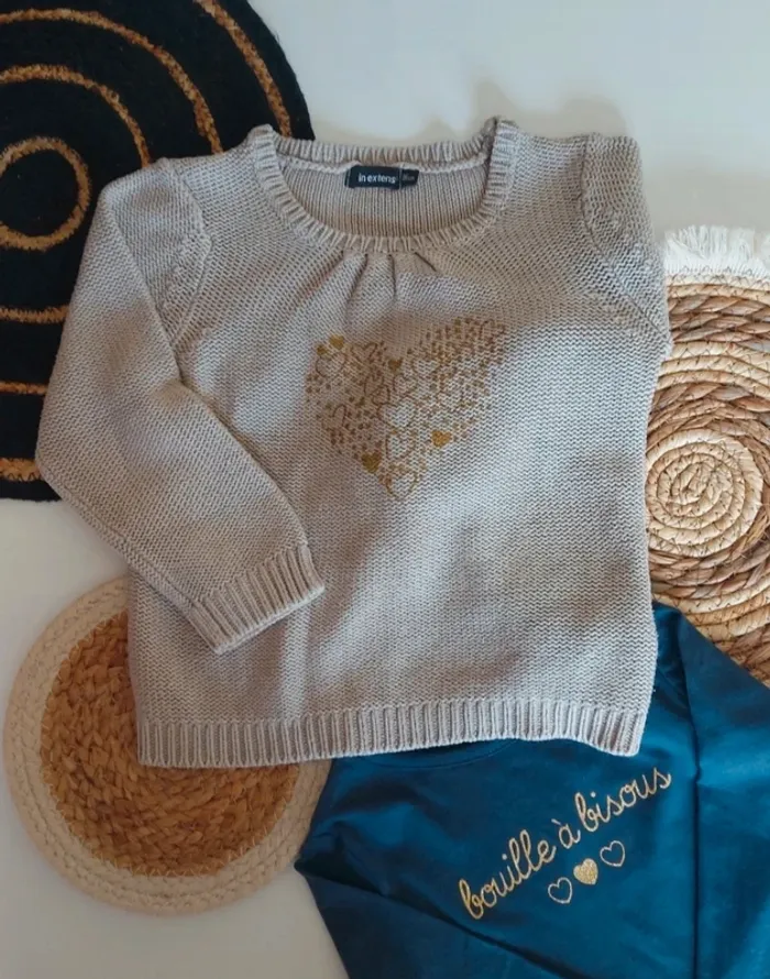 Pull grosse maille bébé fille coeur mi saison printemps été automne hiver