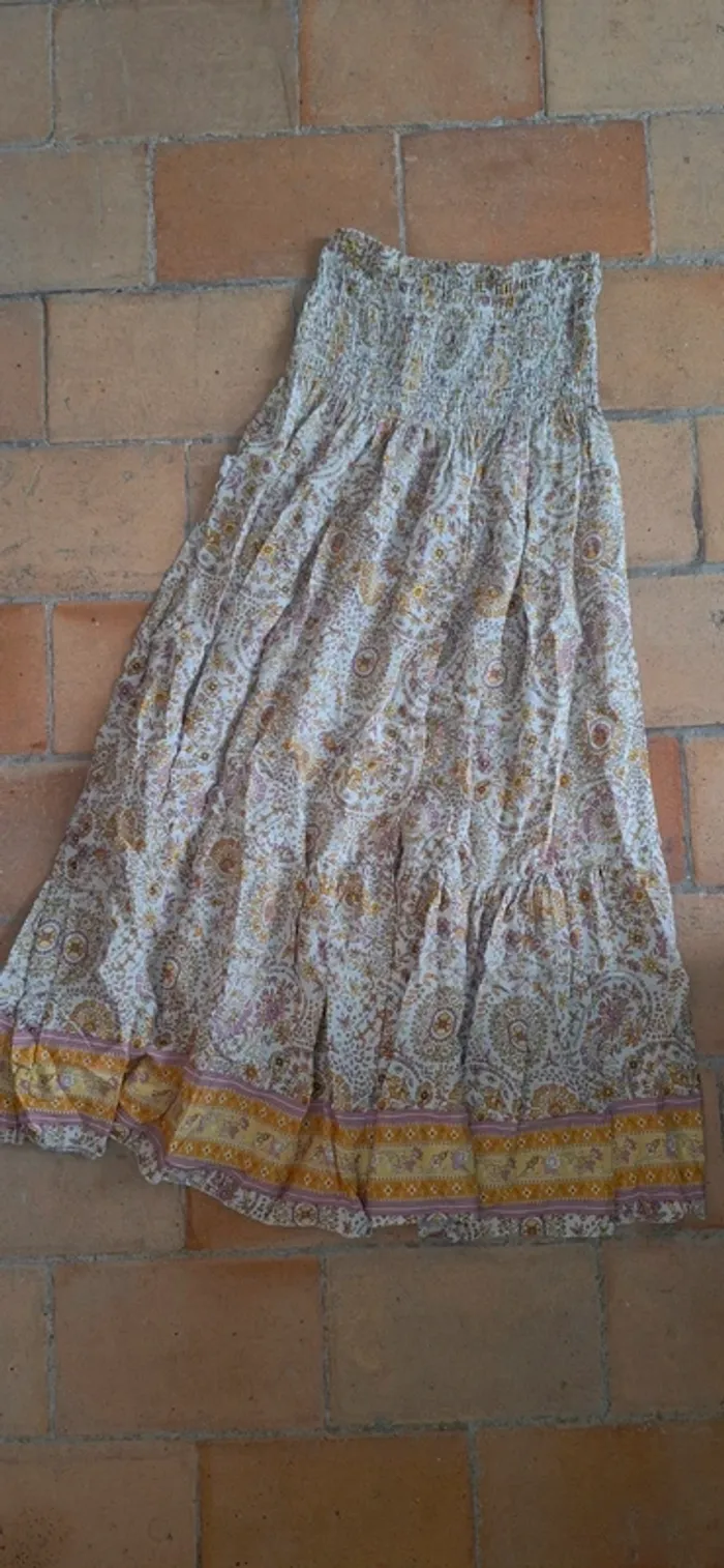 🌿 Jupe bohème ethnic motifs rose/jaune fluide – Taille unique - Neuve 🌸 - photo numéro 2