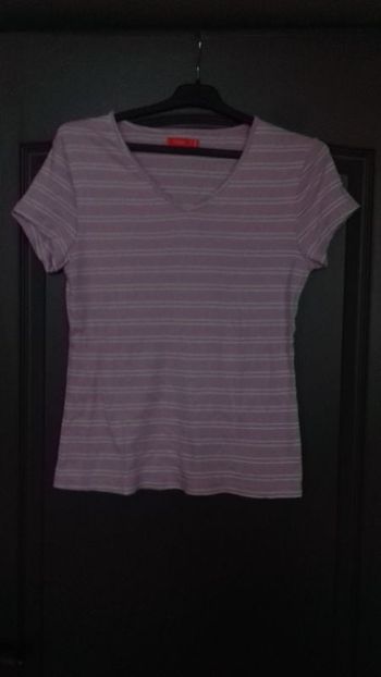 Haut / Tee-shirt MC lilas & blanc 42/XL 44/2XL - Tissaia