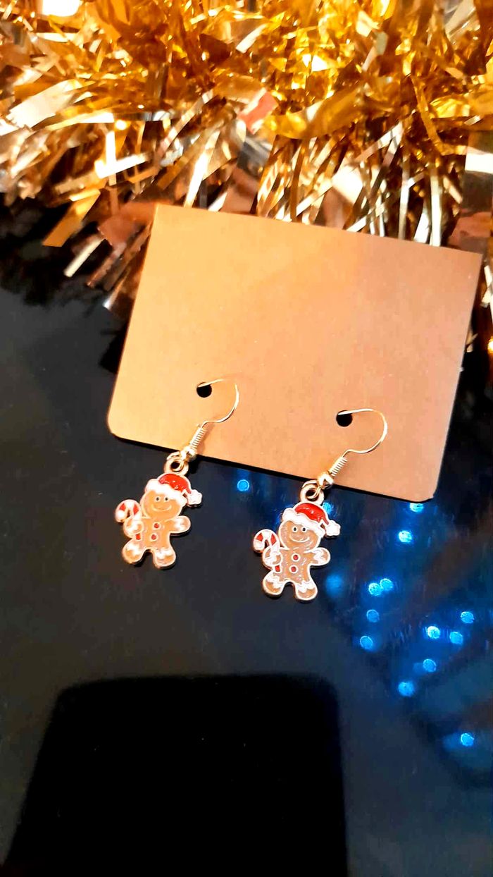 Bijoux Noël | Boucles d’Oreilles Bonhomme Pain d’Épices – Neuf - photo numéro 2