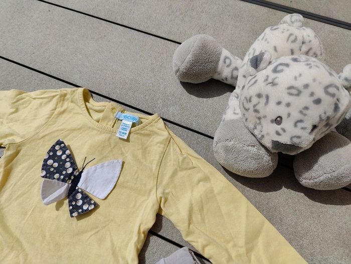 Ensemble 4 pièces Obaibi fille gris et jaune 12 mois - photo numéro 7