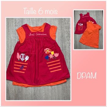 Robe été 2 en 1 - couleur framboise et orange - taille 6 mois