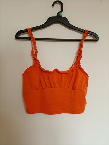 Crop top orange à bretelles volants vintage