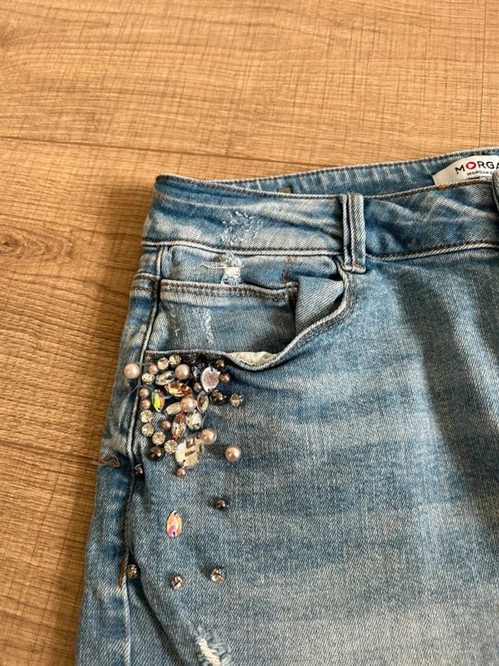 Jupe en jean bleu avec strass et perles Morgan taille 38 TBE - photo numéro 13