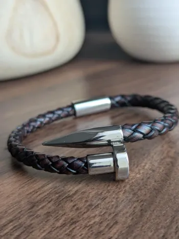 Bracelet en cuir marron homme idée cadeau fêtes des pères