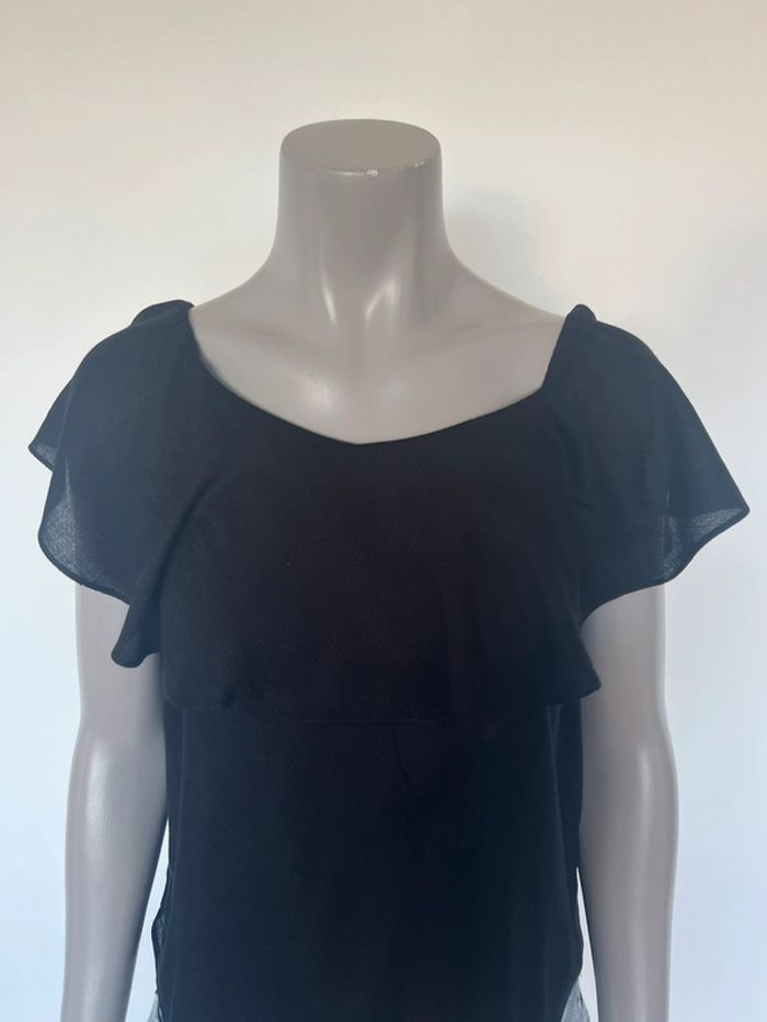 T-shirt noir Oysho col avec volants – taille S – épaules dénudées - photo numéro 5