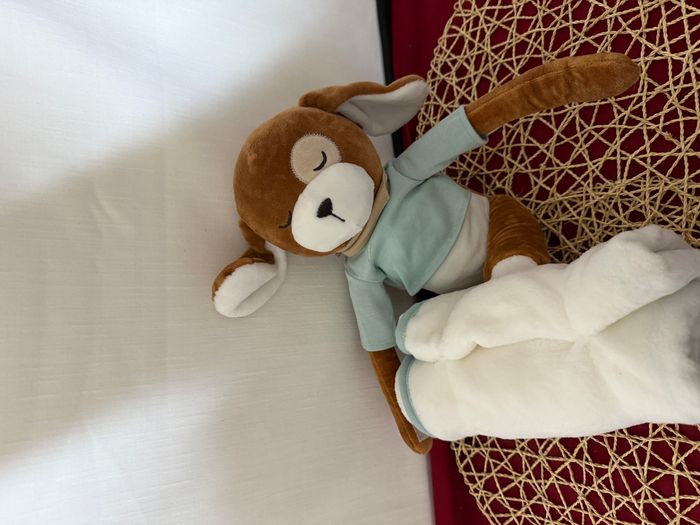 Doudou velours et plaid polaire lapin marron bébé naissance - photo numéro 4