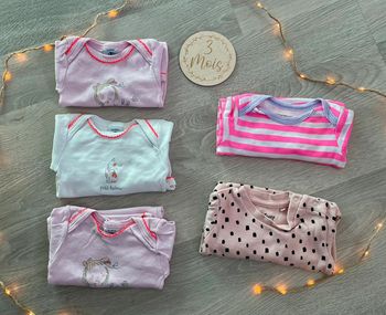 Lot de bodies filles manches longues - 3 mois