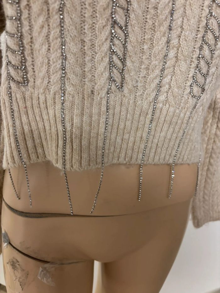 Pull court crème Zara à franges métallique – Taille S - photo numéro 4