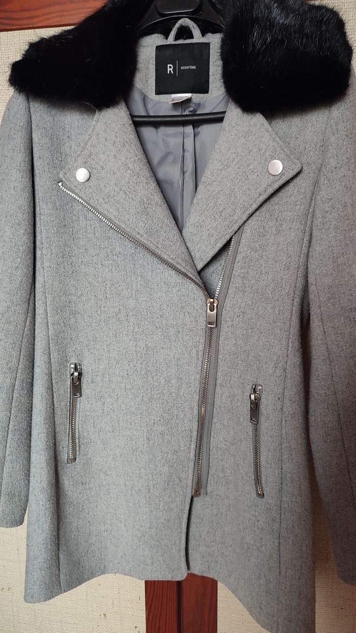 Manteau gris col amovible La redoute taille 34 - photo numéro 2