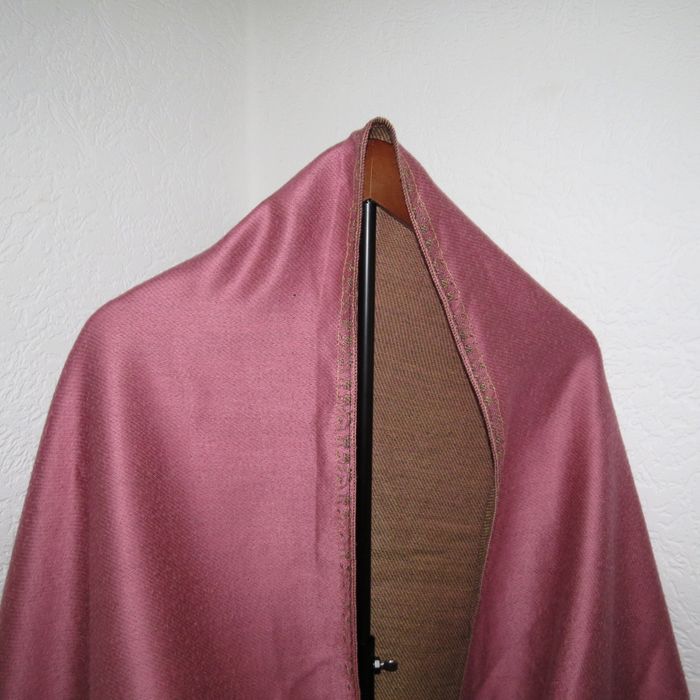 ✨ Écharpe / Châle pashmina bicolore – Rose ancien & motifs cachemire dorés ✨ - photo numéro 5