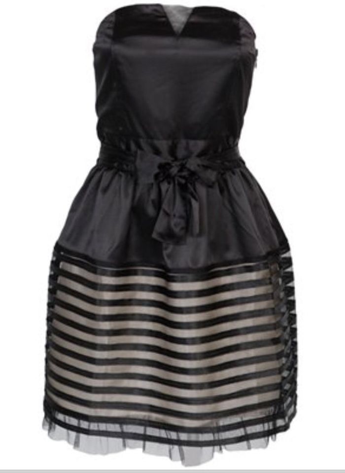 Robe bustier bi matière noire grise satin tulle rayé