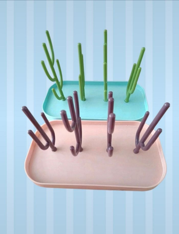 Lot de 2 Égoutte-Biberons Cactus - Rose & Bleu Pastel